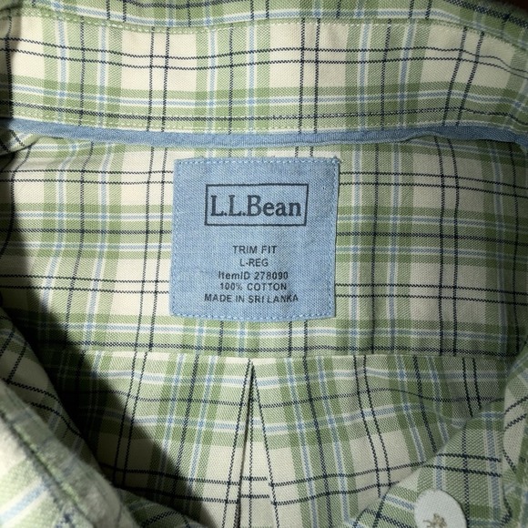 L.L. Bean Shirt Mens Large Green Plaid Button Down Long Sleeve Trim Fit - Picture 4 of 5